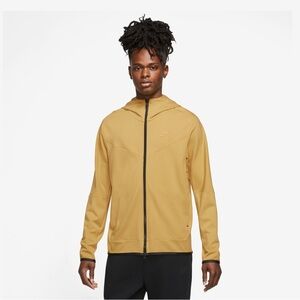 Nike Tech Full-Zip Lightweight Hooded Knit Jacket-Golden Yellow-Men XL